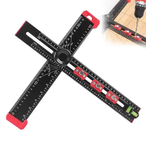 4-in-1  Drilling Positioning Ruler, 16" Multifunctional T Square Ruler, Multi-Angle Adjustable Marking Gauge Tool, Cabinet Hardware Jig, Drilling Template for Door Holes