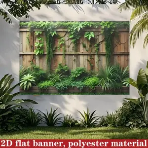 2D Flat Wall Art, Natural Landscape Background, Greenery Around Wooden Fence, Multiple Sizes Available, Home Decor for Weddings, Holidays, Gardens, Plants