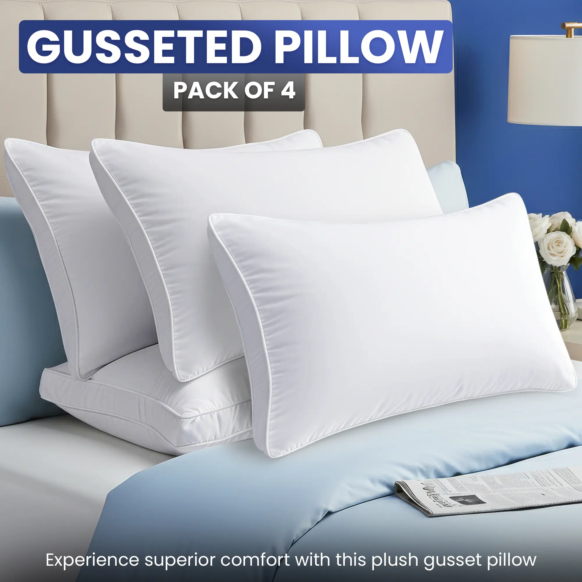 Utopia Bedding Gusseted Bed Pillows (4 Pack) - Hotel-Quality Cooling Home Decor Pillows for Side, Back Sleepers - King/Queen Size, White Utopia Bedding Gusseted Bed Pillows (4 Pack) - Hotel-Quality Cooling Home Decor Pillows for Side, Back Sleepers - King/Queen Size, White