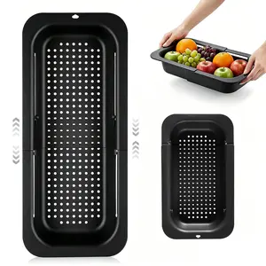 Extendable Over Sink Colander, 13.58"-18.9" Adjustable Strainer Basket for Washing Fruits & Draining Pasta, Fits Most Kitchen Sinks (Black, 1 Pack)