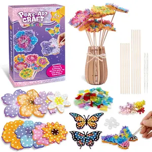 Poke Art and Craft Flower Bouquet Kits for Girls, 8 Flowers & 2 Butterflies with Wooden Vase, Mess Free DIY Creative Activity, Birthday Gifts Toys for 6+ Year Old Girls