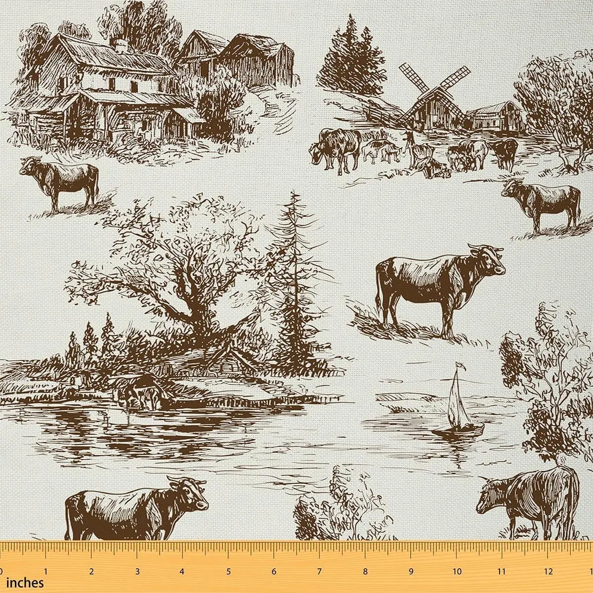Farmhouse Western Fabric,Cowboy Upholstery Fabric Quilting Sewing,Vintage Country Wild Western Cowboy Riding Horses Decorative Desert Cow Indoor Outdoor