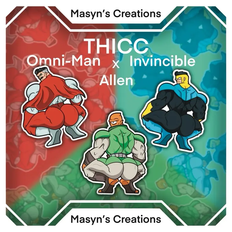 THICC Omni-Man x THICC Invincible x THICC Allen Sticker Pack - Meme Art, omniman Art, Thicc, Invincible Stickers, comic Sticker, NSFW -