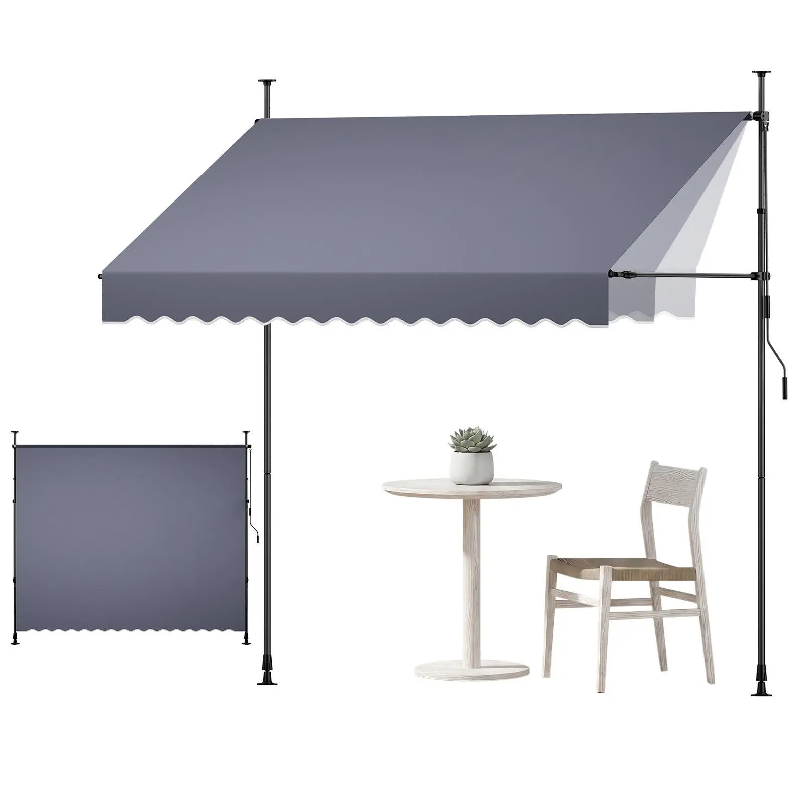 VEVOR Manual Retractable Awning - 118" Height-Adjustable Outdoor Patio Sunshade Canopy with Crank Handle, Metal Support Pole & Polyester Fabric, Outdoor Shade Solutions for Backyard (Retractable Roof/Sun Parasols, Canopies & Shade)#BackToSchool
