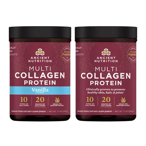 Ancient Nutrition Multi Collagen Protein Powder  – Vanilla + Unflavored 20 Servings Each, 10 Types Collagen Peptides, 20g Per Serving