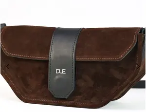 DUE Los Angeles Luna Baguette Hand-Stitched Suede Leather Bag with Magnetic Flap Closure and Open Compartment for Day to Night Use