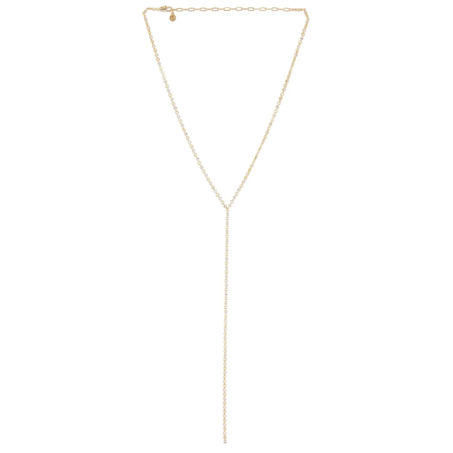 Ettika Dainty Crystal Disc Chain Lariat Necklace in Gold