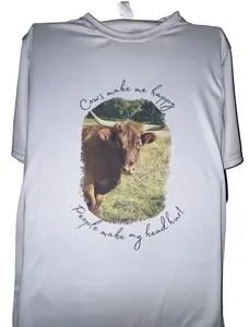 J&A Farm Highland Cows Make Me Happy Shirt with Crew Neck Design Featuring Cute Cow Graphic and Text People Make My Head Hurt Casual Wear for Men Women Top tops printed tee