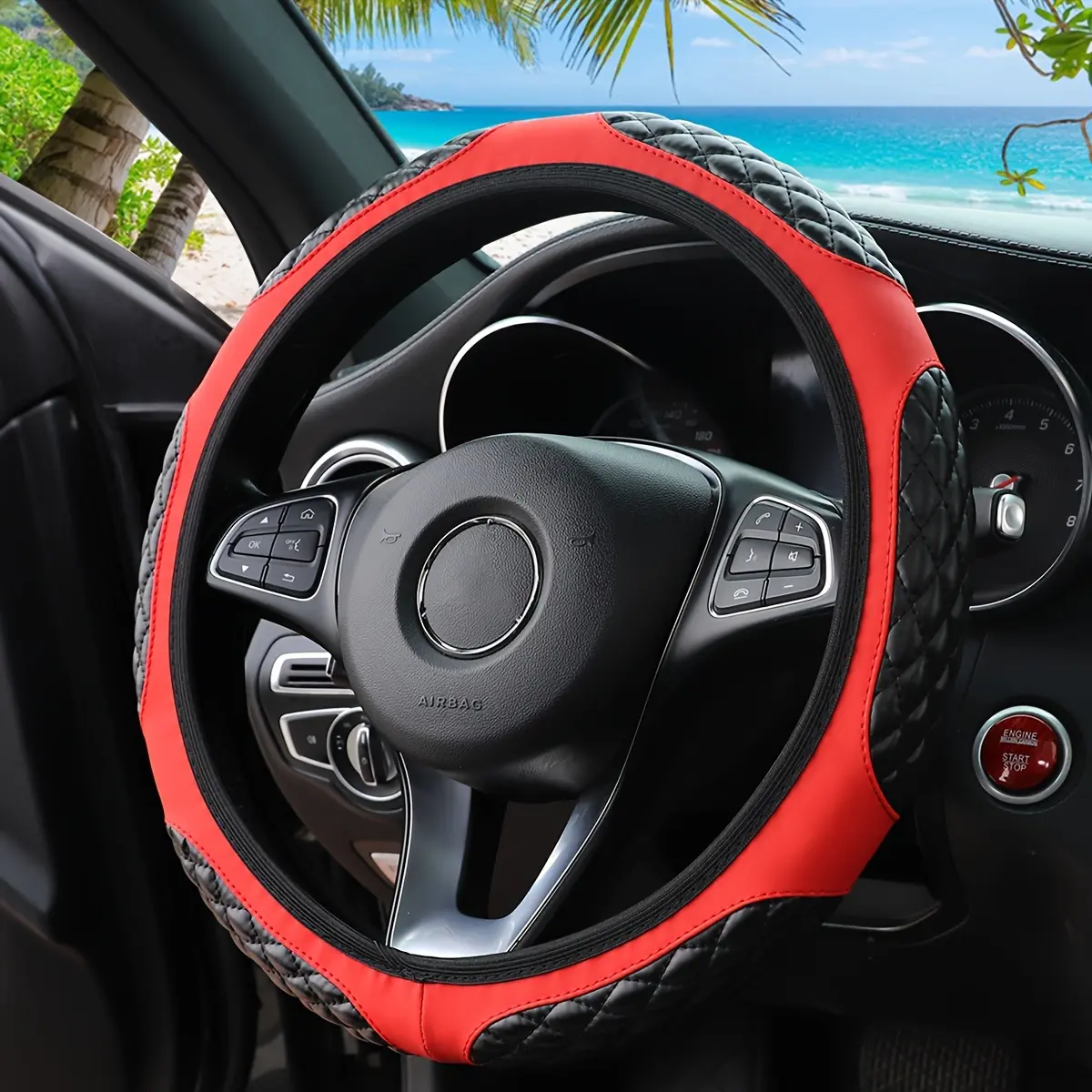Car steering wheel cover (inner ring not included), suitable for 14.5-15 inch steering wheels, non-slip, odorless, warm in winter and cool in summer. Suitable for sedans, SUVs and trucks, black, interior upgrade accessory, stylish car decoration.
