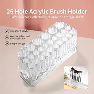 26 Slots Acrylic Makeup Brush Holder, Large Capacity Clear Pencil Organizer for Desk, Multipurpose Nail Art Brush Storage Stand, Cosmetic Brush Pen Holder for Vanity Office Supply, Cosmetics Organizer
