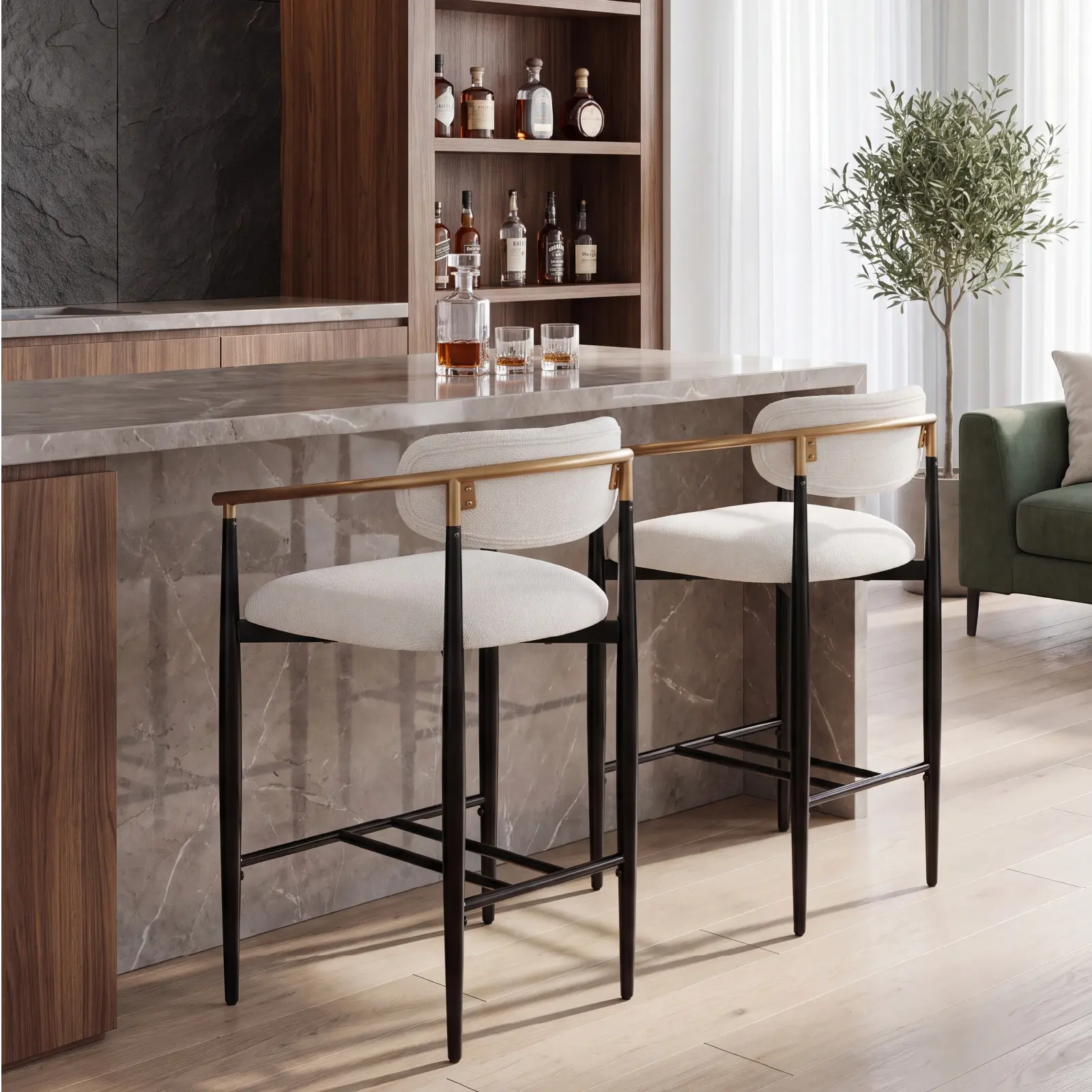 COLAMY ELEN Bar Stool 25.5"/29.5" Height Counter Height Stool Barstool Multi-height Options for Dining & Bar Areas, Black & Gold Luxury Metal Frame Modern & Stylish, Clean Lines Compatible with Modern / Luxury / Industrial Styles