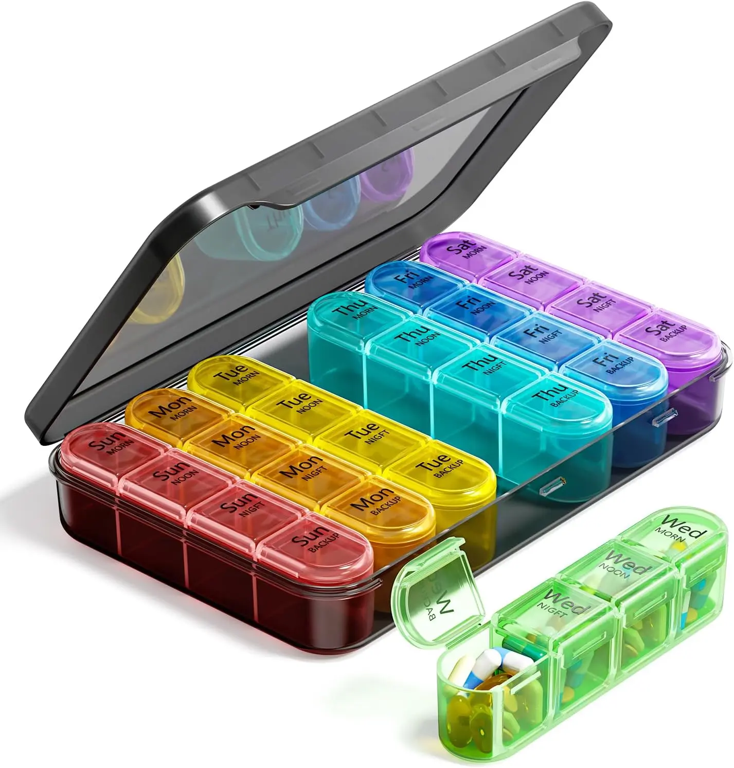 Pills Organizer Travel Case - 7-Day Weekly, 4-Times-a-Day 28-Compartment BPA-Free Large Medicine & Vitamin Dispenser, Healthcare Aid, Medical Organizer, Supplement Organizer
