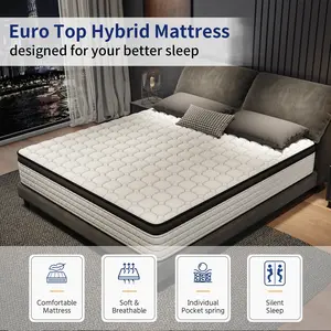 Home Decor New 12 Inch Hybrid Mattress, Twin/Full/Queen/King Sizes, Shipped in A Box, Memory Foam Pocket Spring Mattress, Medium Firmness, Edge Support, Comfortable Soft Mattress for All Age, Gift for Children and Parents, Halloween, Christmas