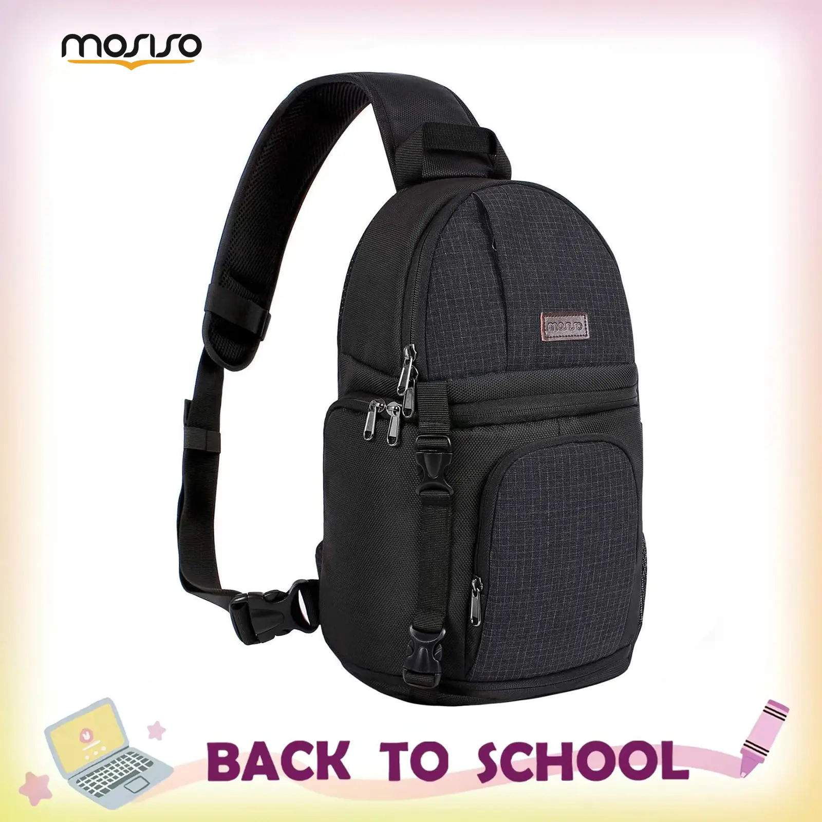 MOSISO Adjustable Camera Sling Backpack - Shockproof Fabric Shoulder Bag with Tripod Holder, Removable Inserts, Anti-Theft Pocket, Fits DSLR/SLR/Mirrorless Cameras (Canon, Nikon, Sony) & Smartphones (Travel, Vlog Accessories), Casual-Style