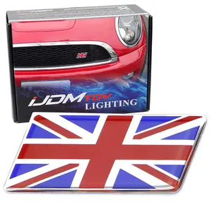 iJDMTOY Red/Blue Union Jack Flag Emblem Badge with L Shaped Mounting Bracket Fit Car Front Grille For Britain Vehicles Such as Mini, Jaguar, Land Rover, etc