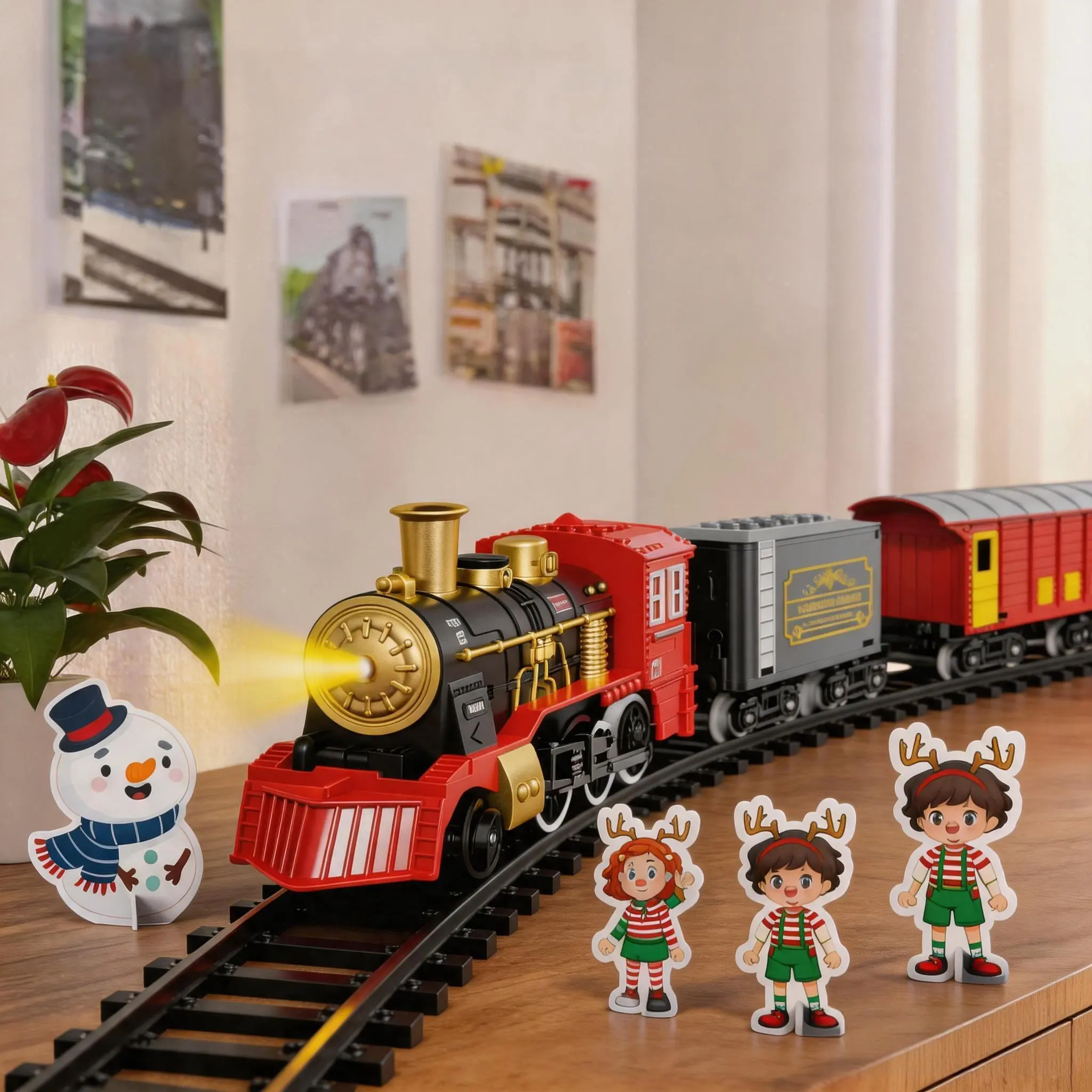 Train Toy Set with Vibrant Colorful Lights and Authentic Realistic Train Horn Sounds,Complete Track Kit Contains 1 Locomotive and Four Train Cars,Simple Easy-to-Assemble Modular Tracks,Perfect Birthday Surprise Gift for Boys,Railway Scene Interactive Fun