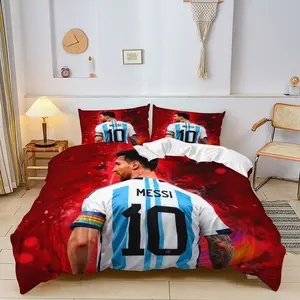 2/3Pcs Cool Vertical Striped Design Duvet Cover Set, Featuring Bold 'MESSI' Number 10 Print, Lightweight & Soft Bedding Set for Sports Lovers, Perfect for Stylish Bedroom Decor, Includes 1 or 2 Pillowcase - No filling/Zipper Closure