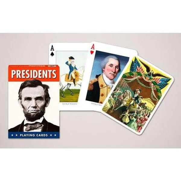 Piatnik US Presidents Standard Playing Cards Set - 55 Cards, 63x88 mm, Historical Learning Tool with Unique Images, 12 Years Above, Toys & Hobbies Game, Gift for History Buffs, Ideal for Patriotic Gatherings
