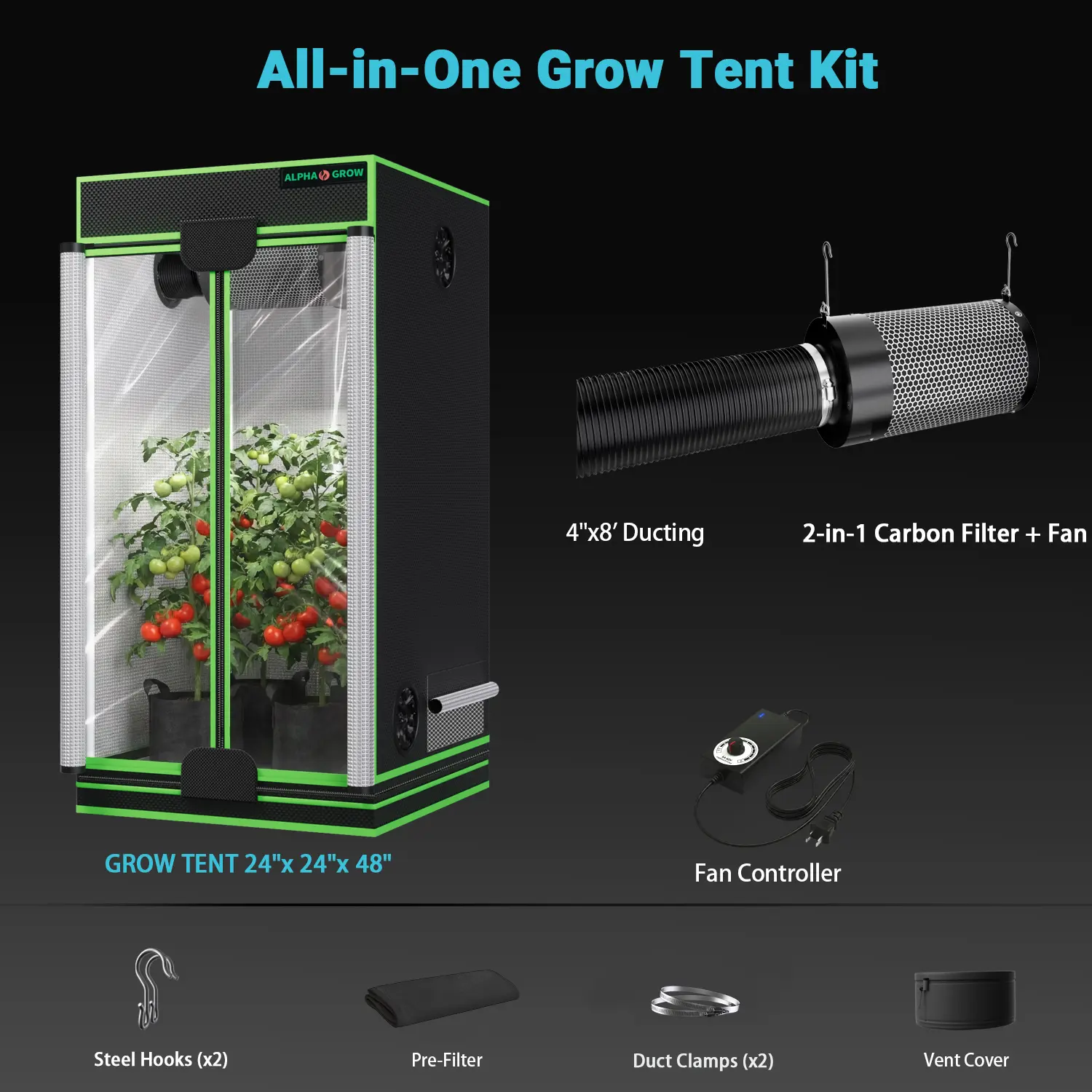 24"x24"x48" Kit | 2-in-1 Fan | Full-View Door