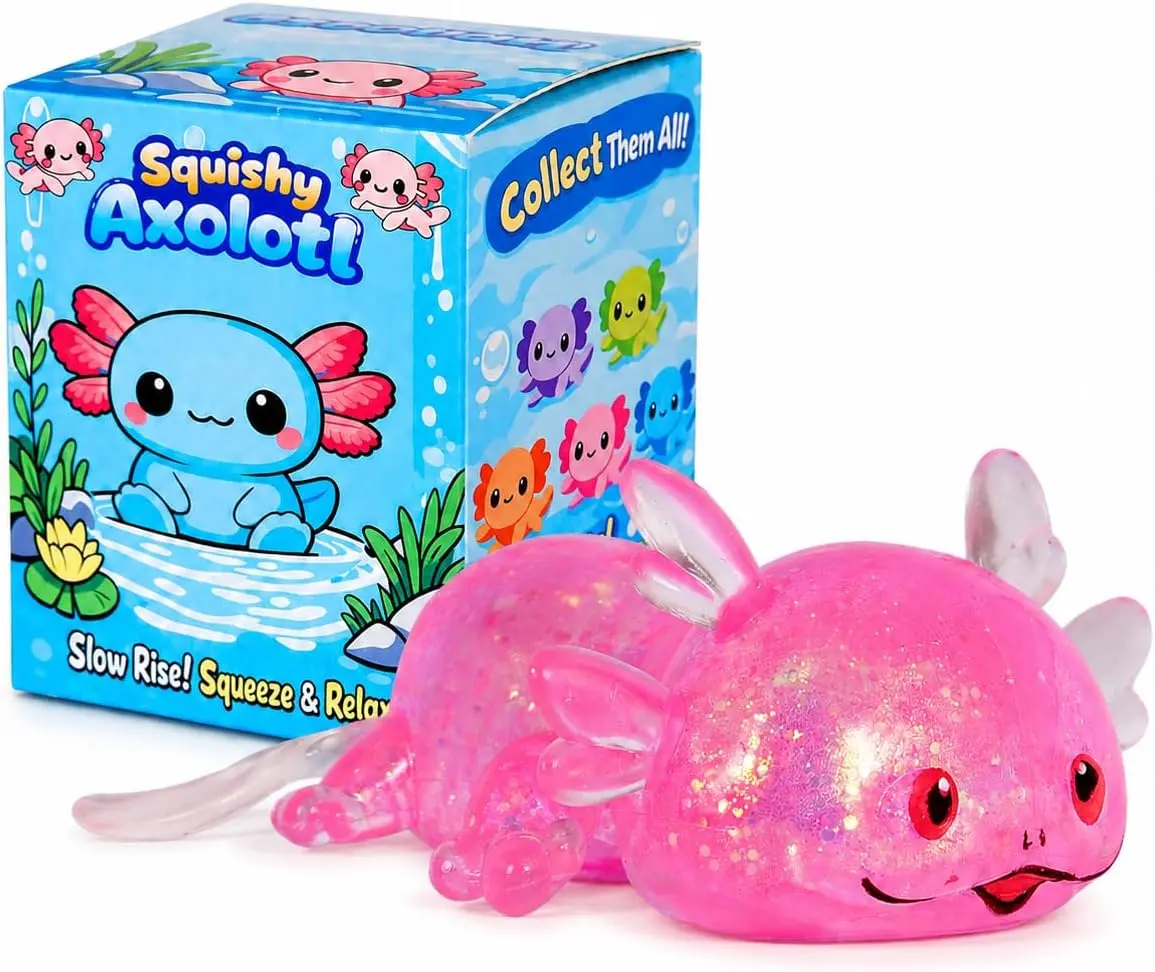 Unisex Axolotl Squishy Stress Ball - 4.7 Inches Soft TPR Slow Rising Squeeze Toy, Cute Fidget Sensory Tool for Stress Relief, Anxiety Calming Item for Kids, Birthday Party Favors & Carnival Giveaways (6 Corners)