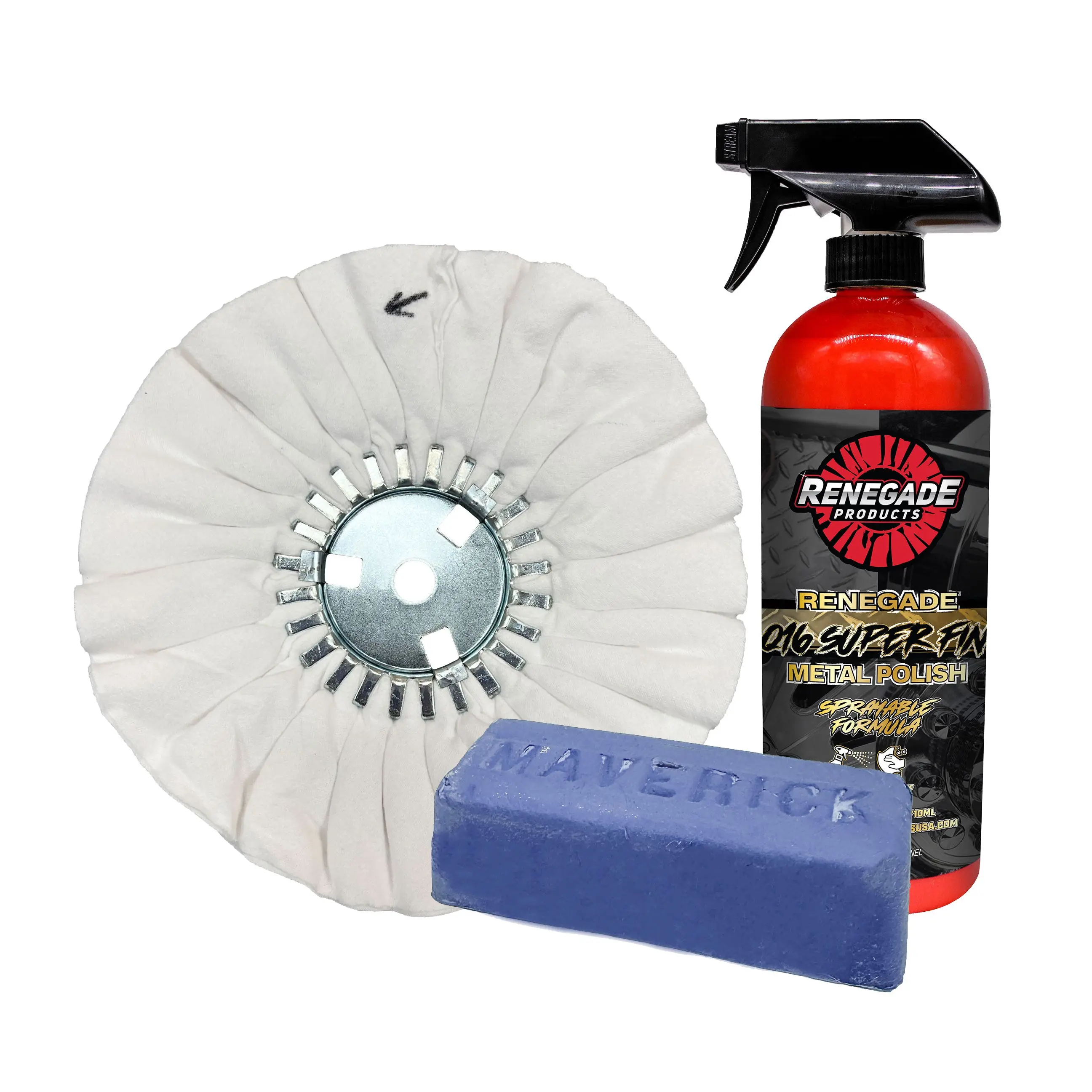 Renegade Products Final Finish Bundle for Mirror Shine Metal Polishing – Q16 Spray Polish, Flannel Buffing Wheel & Finishing Compound Renegade Products Final Finish Bundle for Mirror Shine Metal Polishing – Q16 Spray Polish, Flannel Buffing Wheel & Finishing Compound