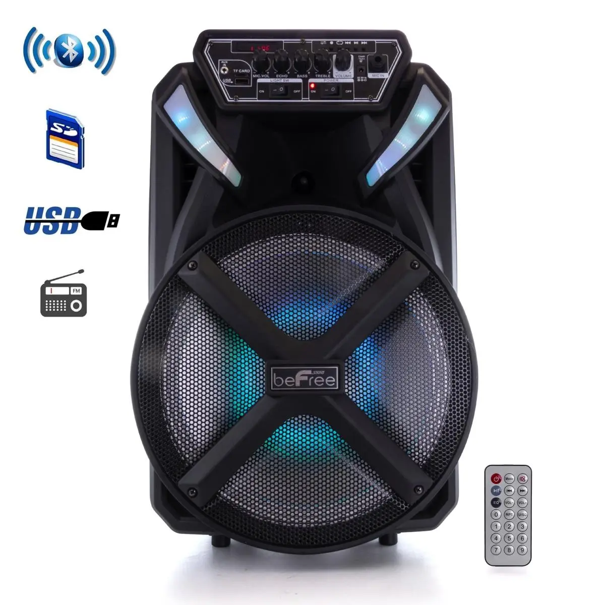 212 MAIN 12 in. Bluetooth Portable Rechargeable Party Speaker - Bluetooth Connectivity Speakers, USB, Sound Reactive Audio Device, Mobile Compatibility, Remote Control, Built-In Handle, FM Radio, Smartphone