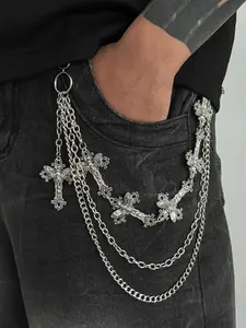 Men's Cross Charm Layered Chain Belt, Punk Style Jeans Chain, Fashion Belt for Party, Daily Clothing Decor, Trendy All-match & Exquisite Belt for Birthday Gift
