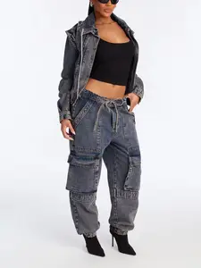Get To You Cargo Jogger Jeans - Acid Wash Blue