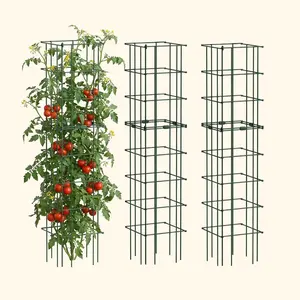 Vego Garden Tomato Cage 16.5" Square Heavy-Duty for Garden & Pots, Rust-Resistant Tomato Stackable Heavy Gauge Plant Cage Trellis Support for Climbing Vegetables Plants