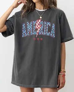 America, Retro, Lightening Bolt, USA, Patriotic, Independence Day, Fourth Of July, 4th Of July Tshirt, Women's Comfort Color Tee, Tshirt