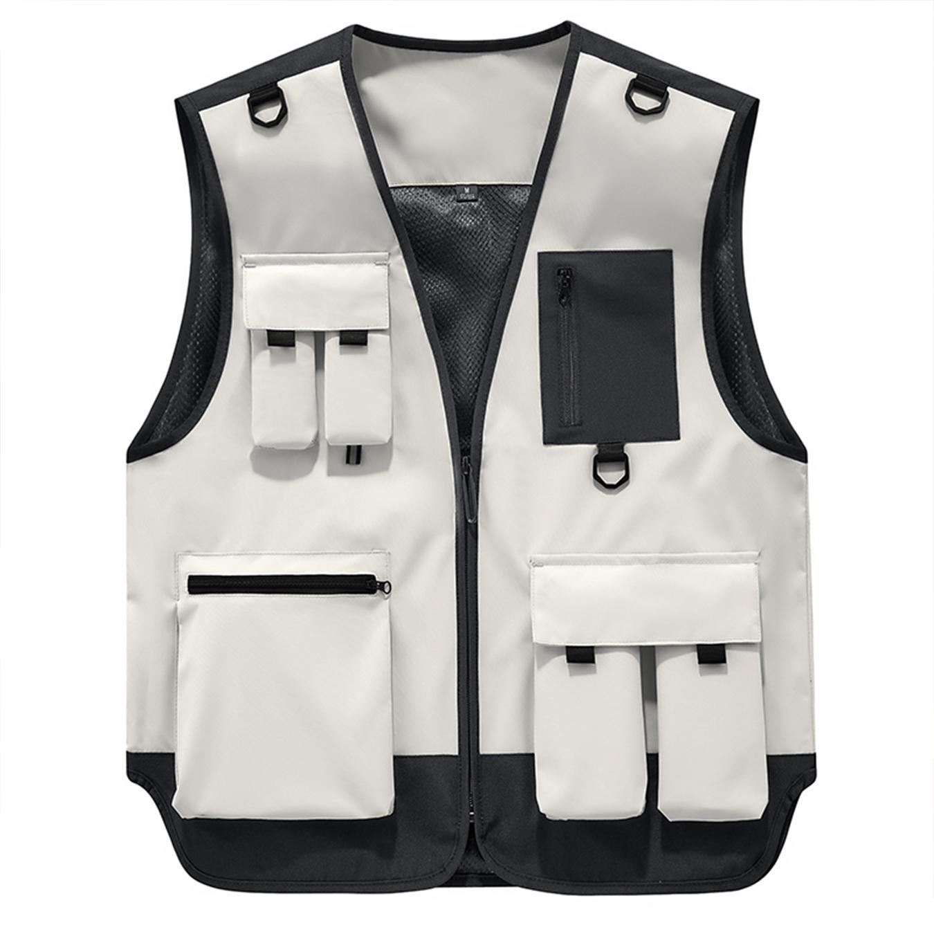 Men’s Color Block Multi-Pocket Utility Vest – Breathable Mesh-Lined Outdoor Cargo Vest