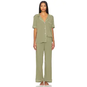 eberjey Gisele Short Sleeve Long Pj Set in Sorbet & Black