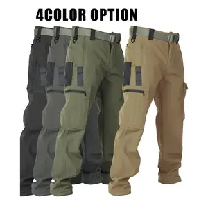 Men’s windproof, warm outdoor tactical pants with wool lining, solid-color sporty style, regular mid-rise pockets, no waistband; suitable for weekend casual wear and autumn/winter high-waisted running.