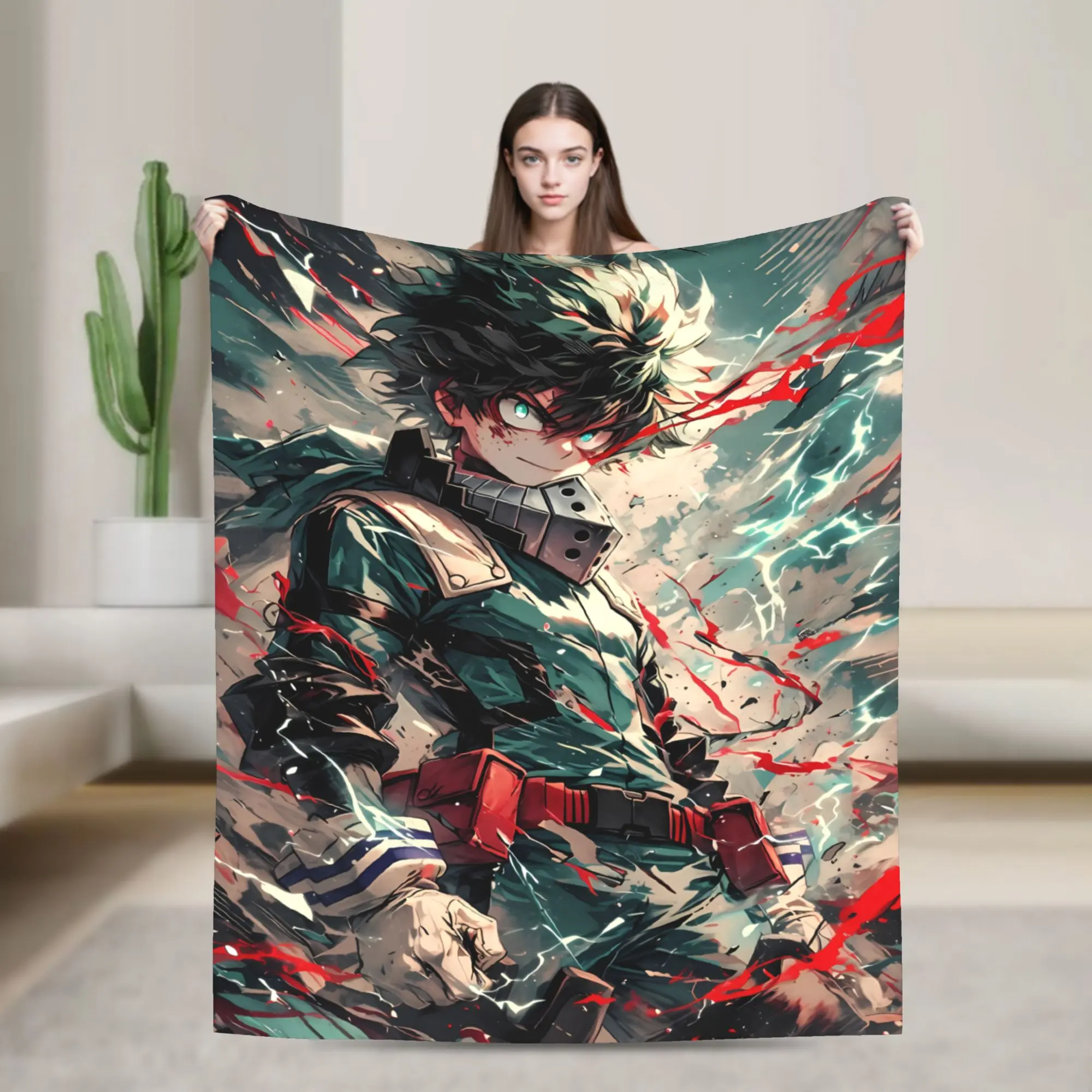 Anime My Hero Academia Izuku Midoriya Shoto Todoroki Themed Print Super Soft Flannel Throw Blanket - All-Season, Comfortable for Sofa and Bedroom Use, Blanket Throw, Throw Blankets