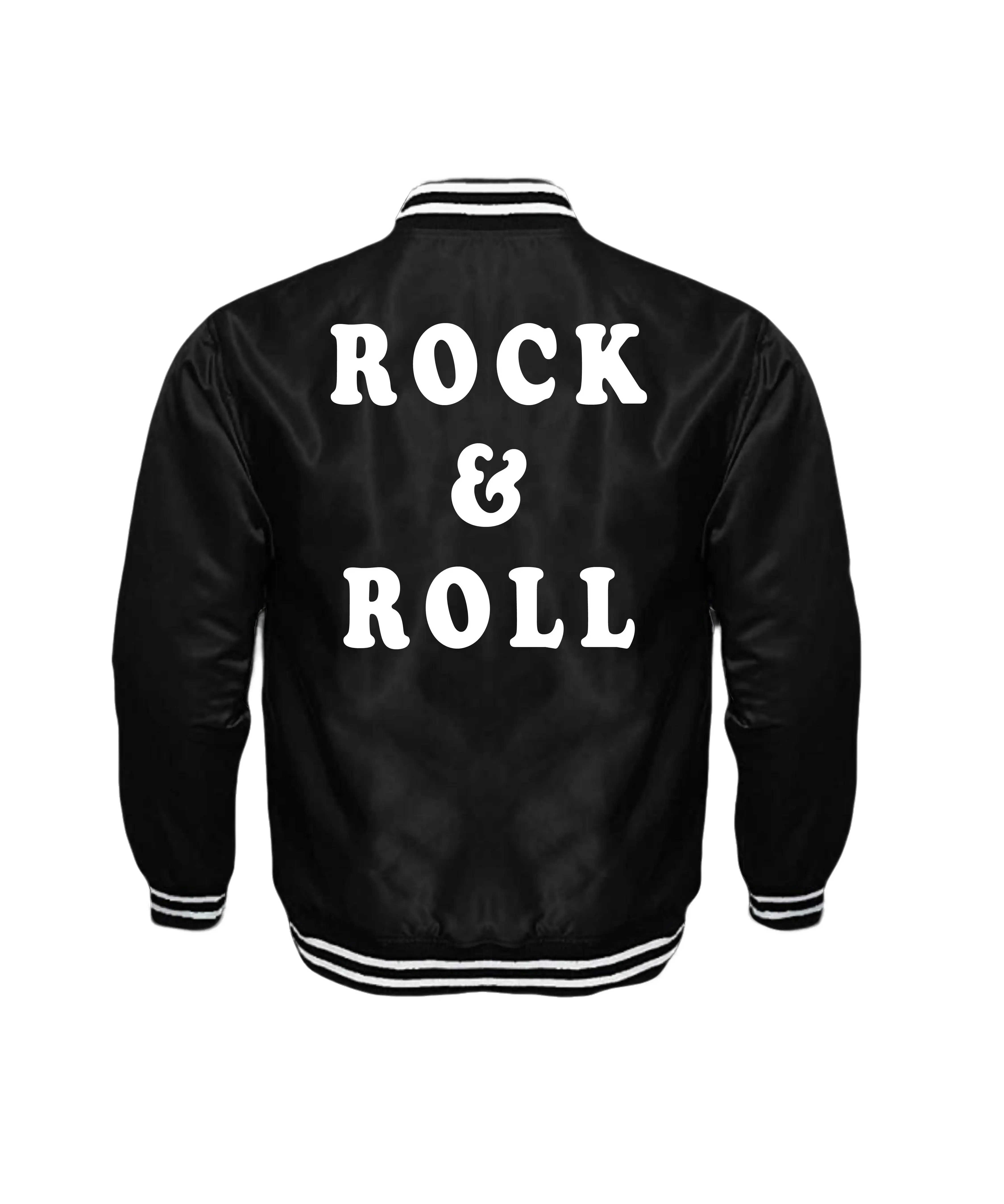 Rock & Roll Unisex Satin Baseball Jacket Striped Trim