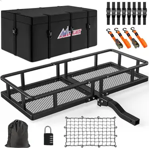 Nilight 60" x 20"x 7.87" Folding Carrier Fits 2-Inch Receiver 500 Lbs Capacity Bag Net Ratchet Straps Lock Stabilizer for SUV Pickup RV Van