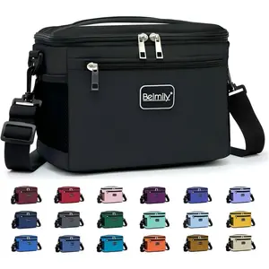 Lunch Box for Men/Women, Small Insulated Lunch Bag, Leak-Proof Soft Cooler Tote Bag, Reusable LunchBox for Work, Travel, Fitness, Picnic with Adjustable Shoulder Strap for Adults (Black)