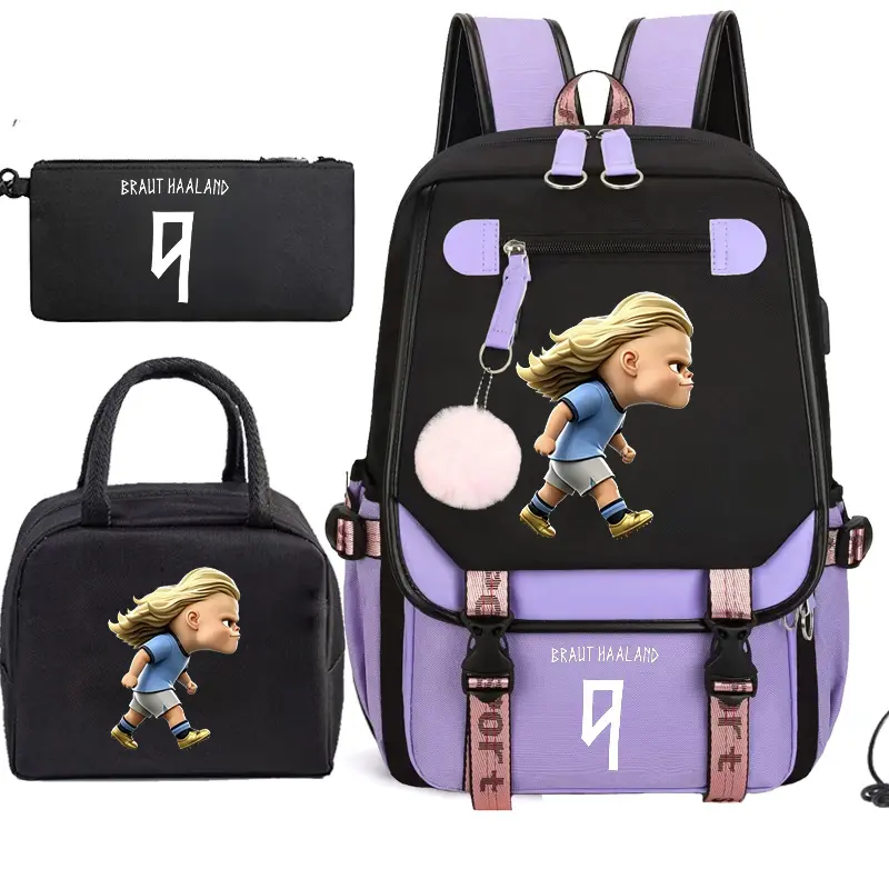 Mnaga Style School Bag 3 Piece Set with Backpack and Pencil Case Large Capacity Student Backpack Casual Travel Set for Daily Use