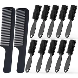 10 Pcs Barber Clipper Cleaning Brush and 2 Pcs Beard Comb, Barber Accessories, Beard Styling Detangling Combs, Blade Trimmer Cleaning Mini Brushes Bulk Set, Beard Hair Combs Tool Set(Black)