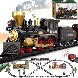 Train Set for Kids Remote Control Christmas Train Toys w/Steam Locomotive,Passenger Carriage & Luxury Tracks, Electric Trains w/Realistic Smoke,Sounds & Lights, Birthday Gift for Boys Girls 3 4 5 6 7