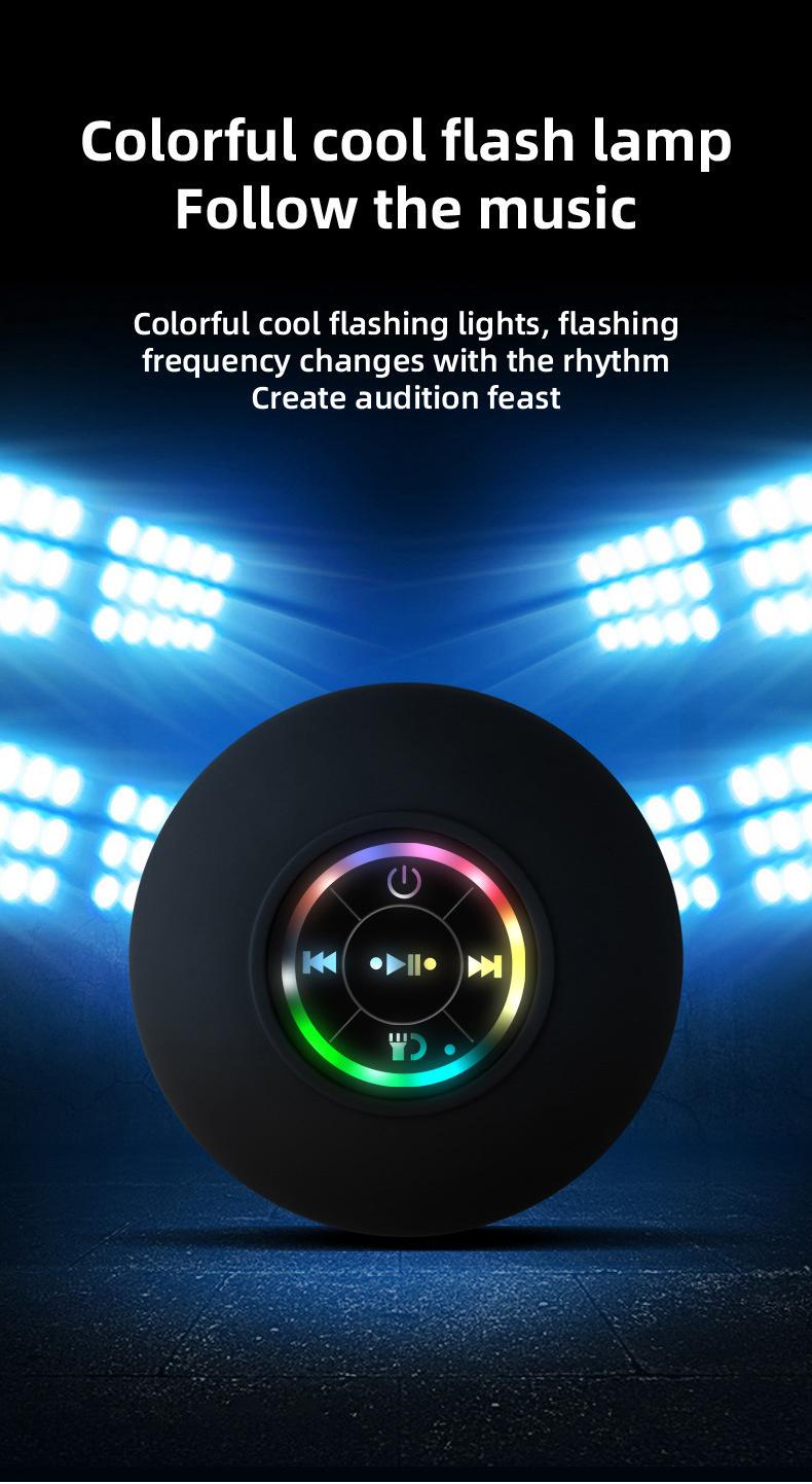 Waterproof Speaker Portable Suction Cup with LED Lights Rechargeable Bluetooth-compatible for Home Bathroom Outdoor Shower Black Wireless Speaker hands-free