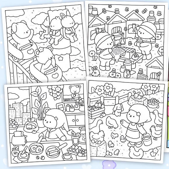 Berrie Coloring Volume 5: Cute and Cozy Coloring Book for Adults & Kids Featuring Easy to Color Animal Illustrations and Adorable Scenes