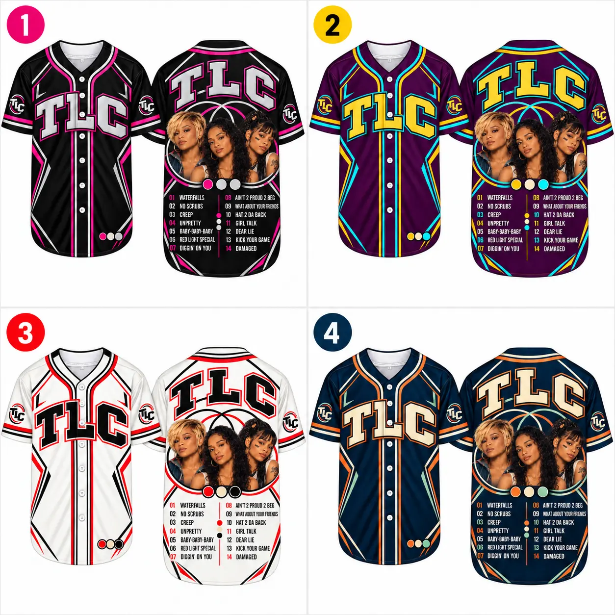 TLC Baseball Jersey | CrazySexyCool Retro Graphic Button Down Shirt Options 1-4 | 90s R&B Pop Music Tracklist Merch | Y2K Aesthetic Streetwear | Ultimate Tribute Fan Gift