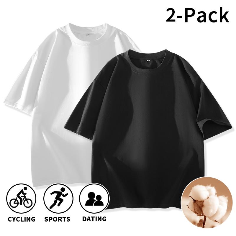 Men's T-Shirts 2-Pack, 100% Cotton Oversized Basic Tee, Breathable Shortsleeve Crewneck for Minimalist Menswear & Casual OOTD,clothes for back to school,first day of school outfits