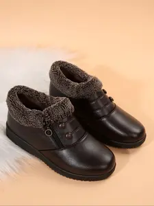 Women's Winter Warm Faux Fur Trim Ankle Boots, Anti Slip Boots, Fashionable Boots, Fashion Casual Shoes with Zipper Detail, Non-Slip Rubber Sole, Available in /