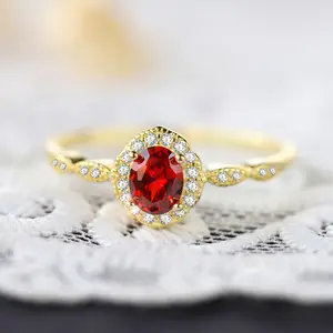 S925 Sterling Silver Vintage Ruby Ring | 14K Gold Plated Simulated Pigeon Blood Ruby & Zircon Band | Women’s Elegant Anniversary Wedding Engagement Gift
