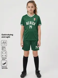 Mexican Style Football Kit Set, Unisex Quick-Dry Soccer Wear #14, Moisture-Wicking Lightweight Sports Clothes for Training, Parties, Casual Use