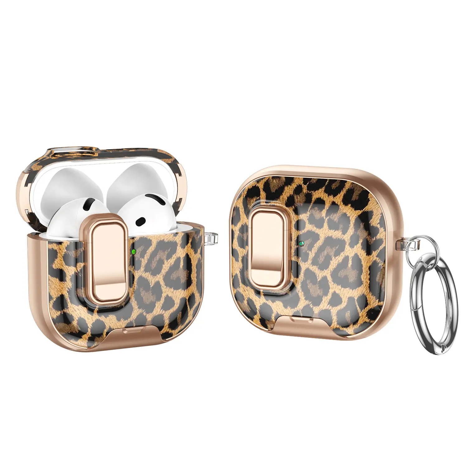 Leopard AirPods Case with Phone Stand & Safety Lock, Cute Floral Pattern Protective Cover Compatible with AirPods 4 / AirPods Pro / Pro 2 / Pro 3, Keychain Holder, Wireless Charging Case for Women Girls