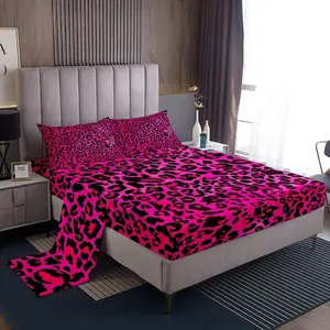 Kids Hot Pink Leopard Fitted Sheet Animal Print Bedding Set for Boys Girls Teens Cheetah Bed Sheets Set Breathable Soft Women Men Safari Bedroom Decor