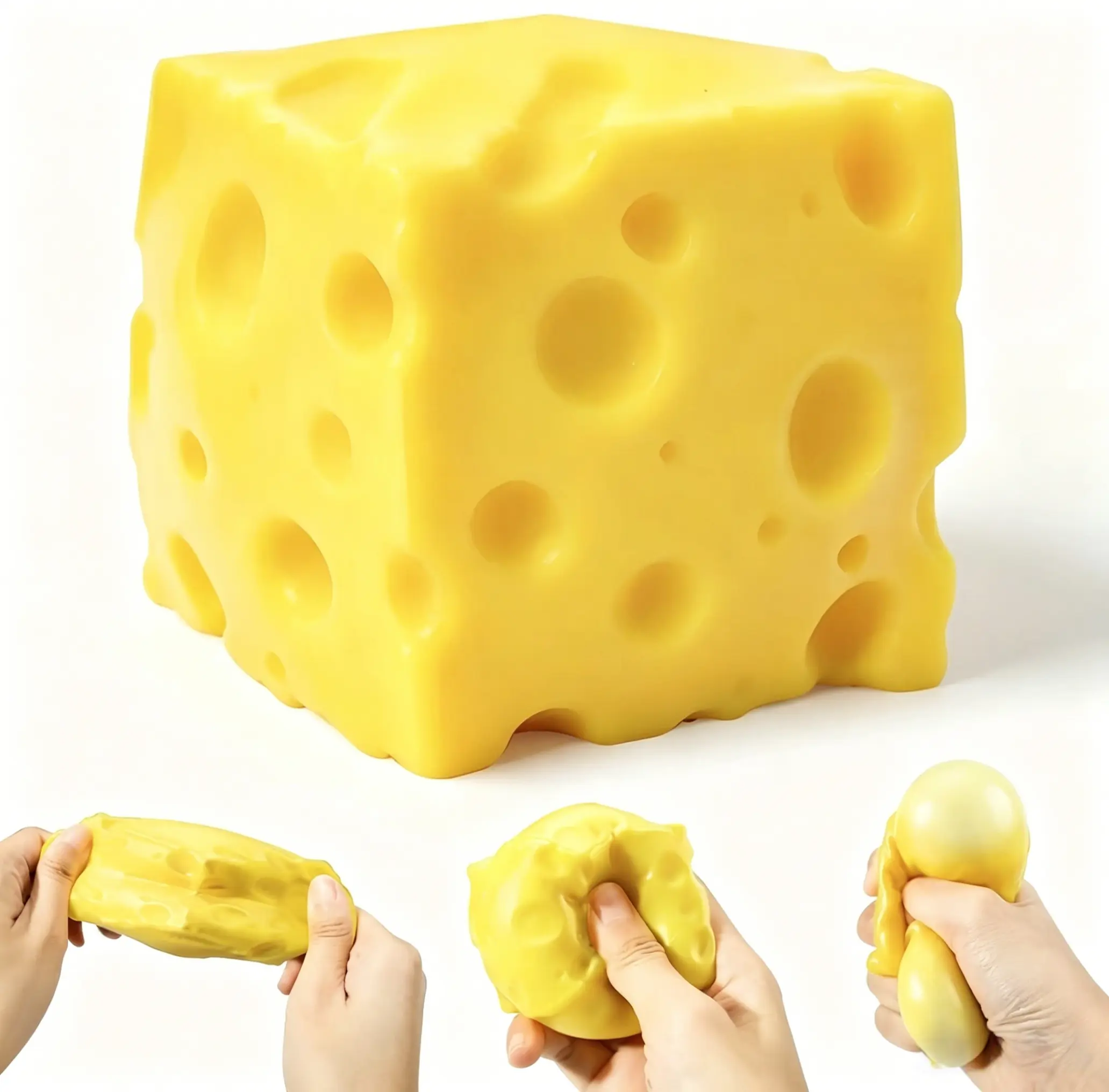 Cheese Squishy Block,Cheese Squishy Cube,Cheese Fidget Toy for Stress Relief, Sensory Squeeze Toy for Adults & Teens